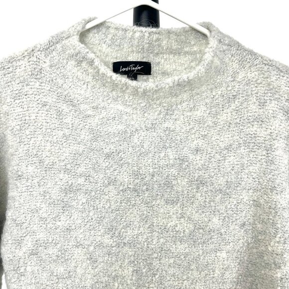 Lord & Taylor Alpaca Wool Heather Gray Cream Textural Knit Mockneck Sweater Sz M - Picture 3 of 13